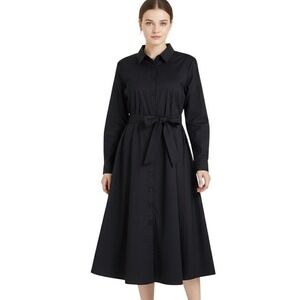 Pari Passu Shirt Dress Womens 4X Black Collared Belted Button Front Midi Plus